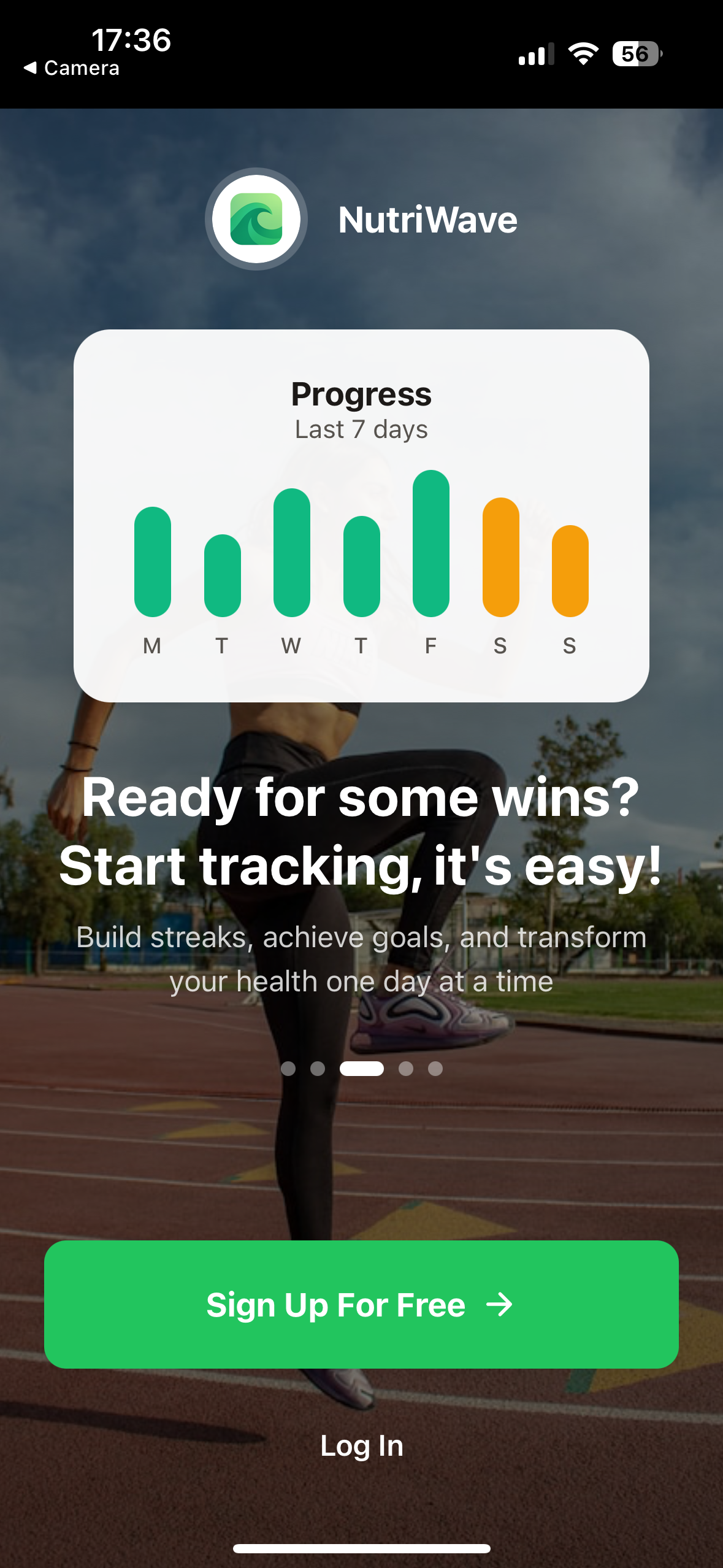 NutriWave app interface showing nutrition tracking dashboard